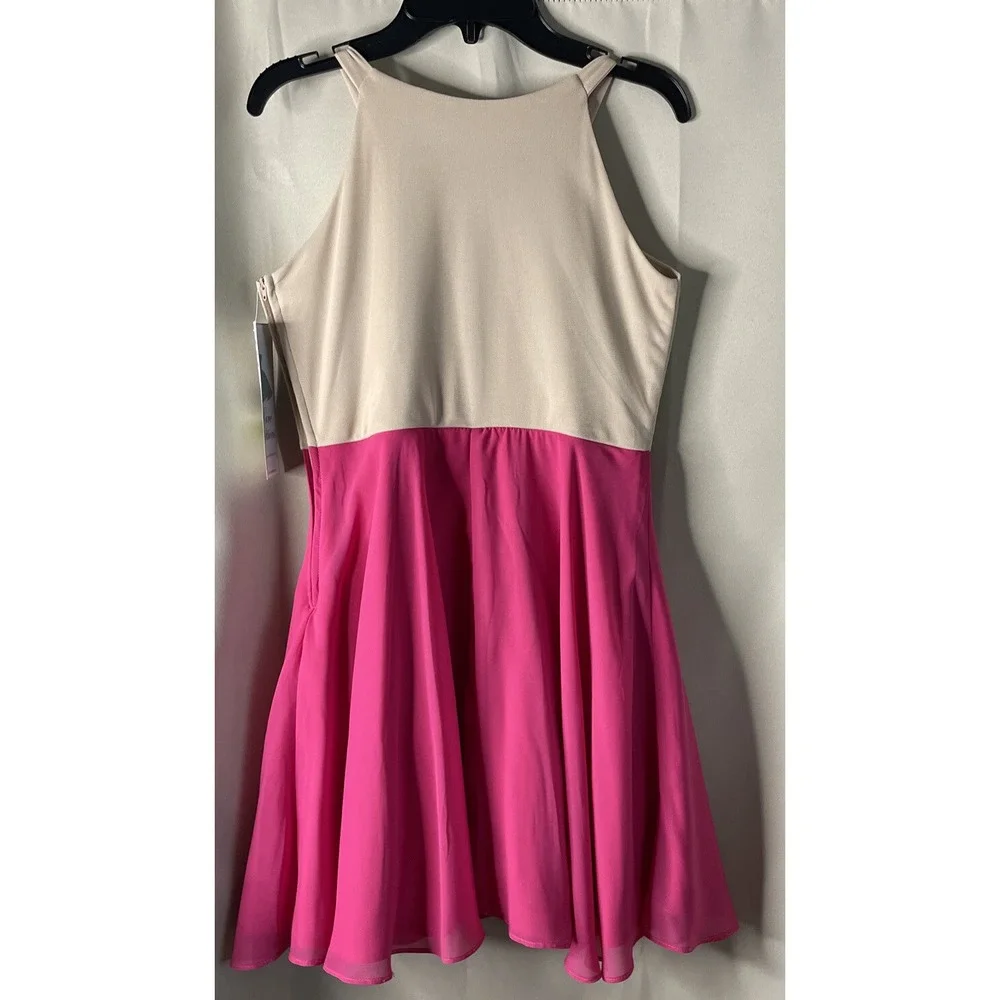Rare Editions 14 Dress Fuchsia Pink Tan‎ Beaded Rhinestone Special Occasion NEW